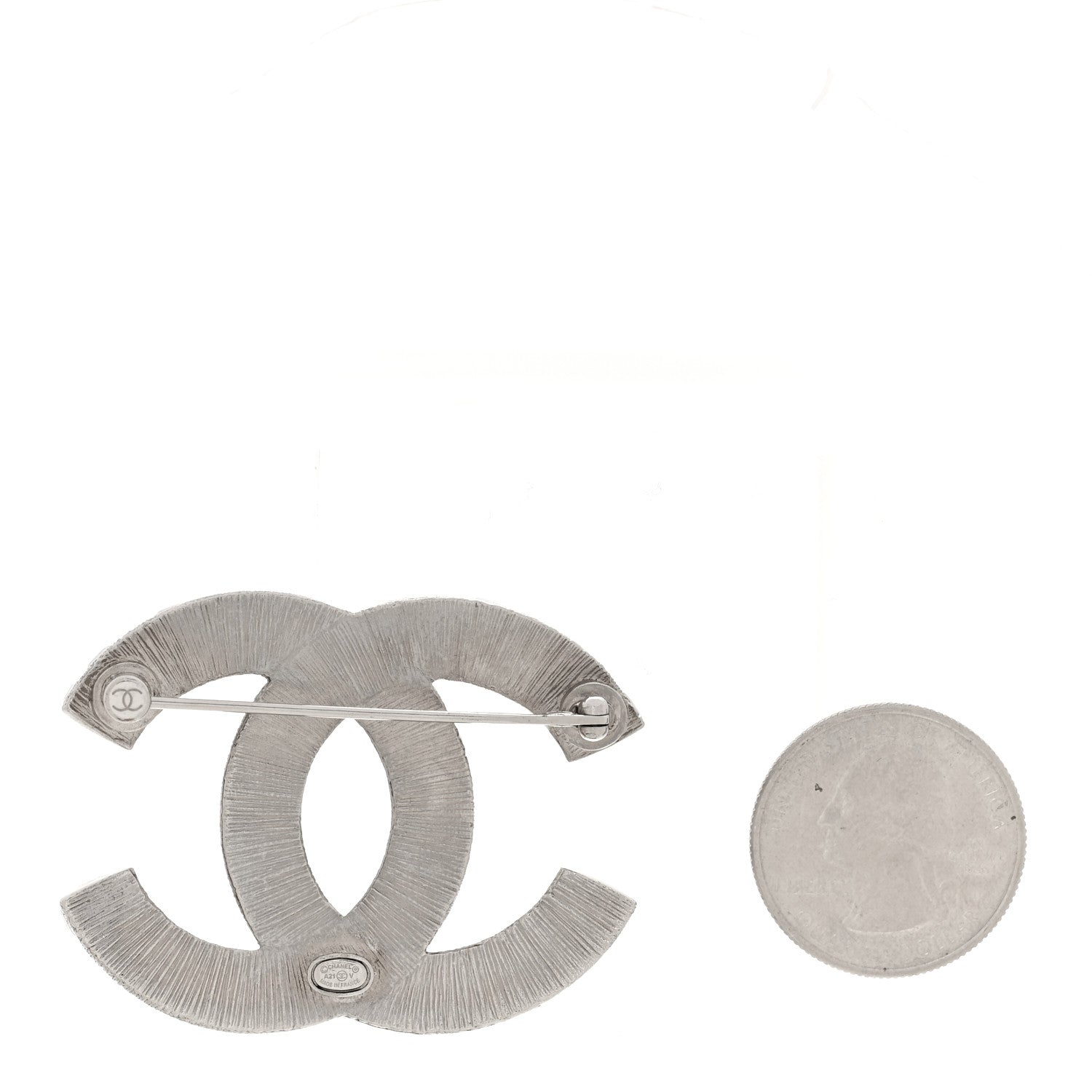 Chanel Baguette Crystal CC Brooch Silver 2 of 3