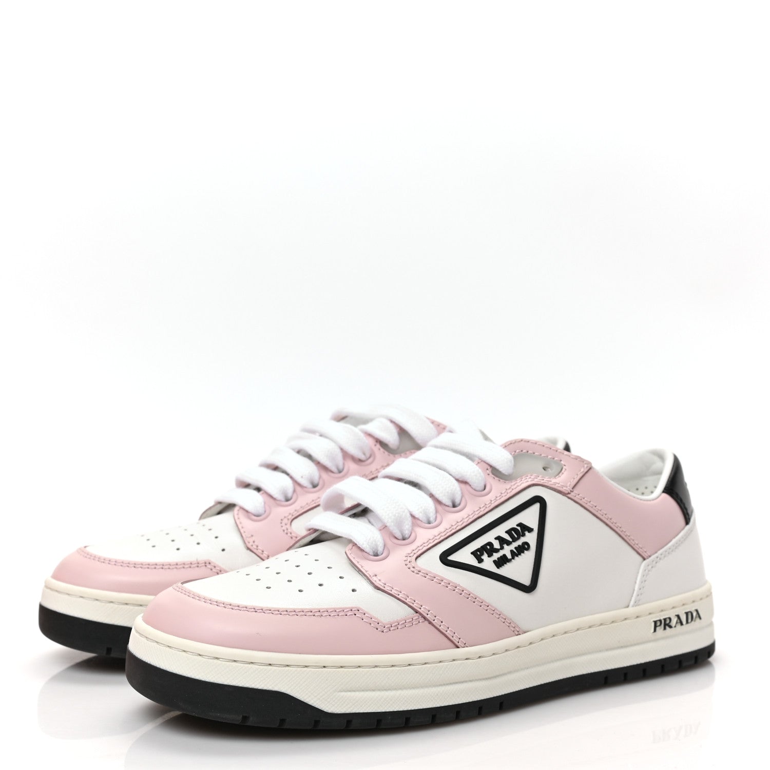 Prada Vitello Sport Spazzolato Rois Rubber Triangle Logo Perforated Womens District Low Top 30mm Sneakers 35.5 White Alabastro 3 of 8