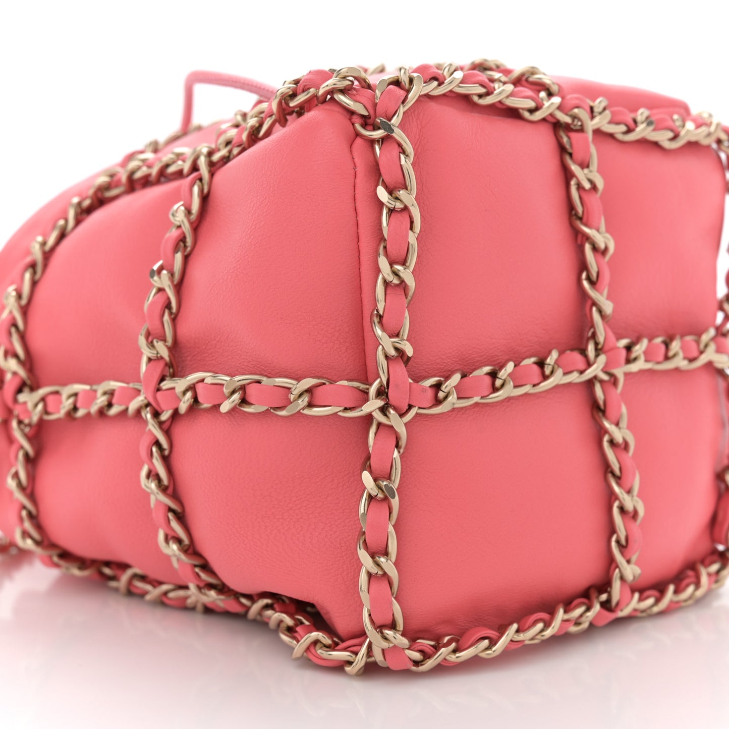 Lambskin Bucket Chain Drawstring Bag Pink