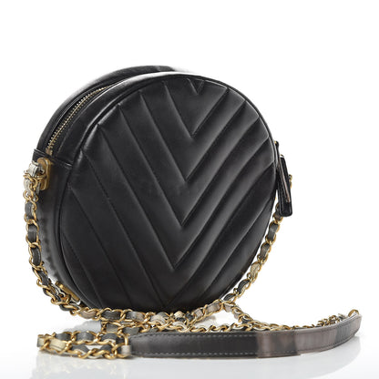 Chanel Lambskin Chevron Quilted Round Evening Bag Black 3 of 12