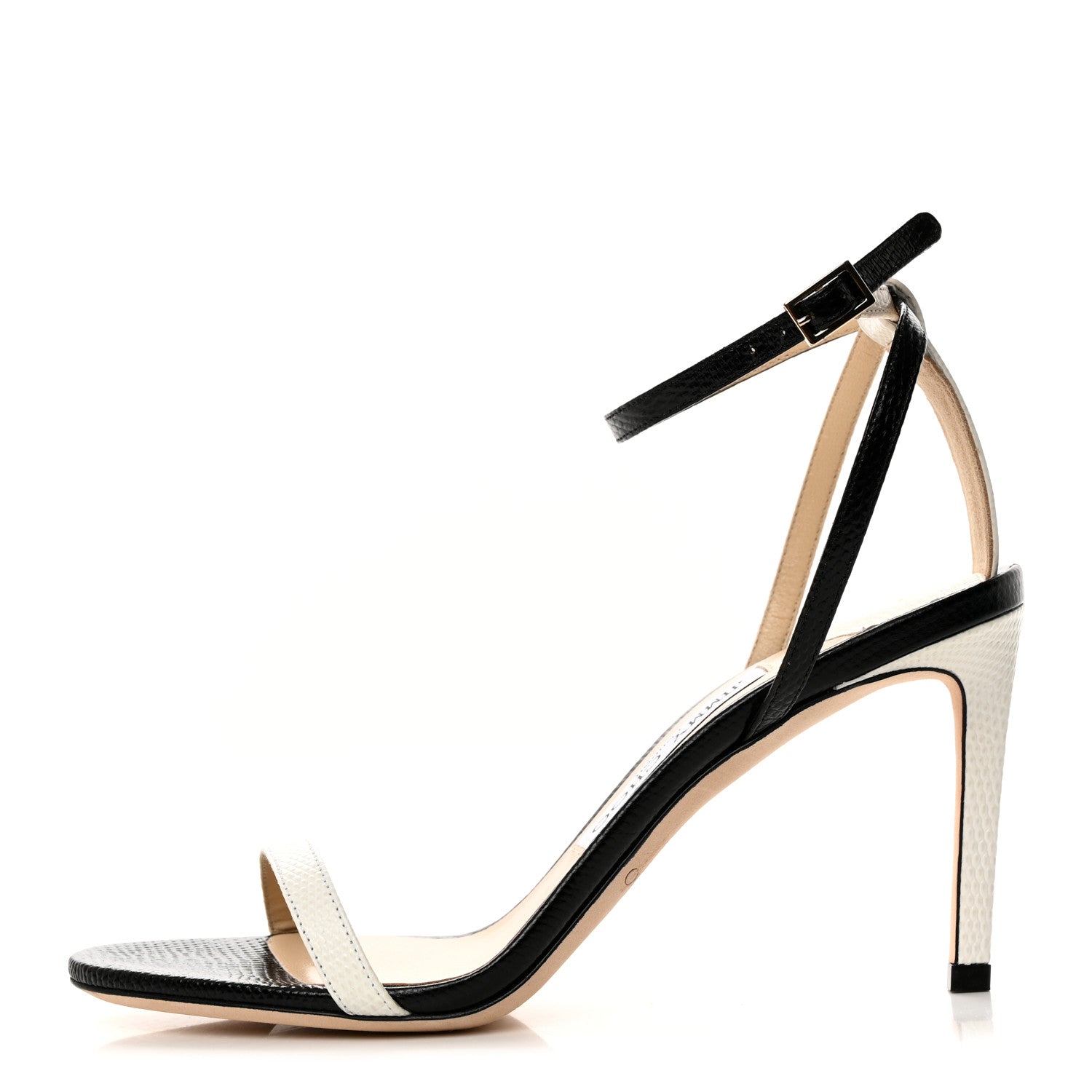 Jimmy Choo Lizard Embossed Minny 85 Ankle Strap Sandals 36.5 Black White 1 of 7