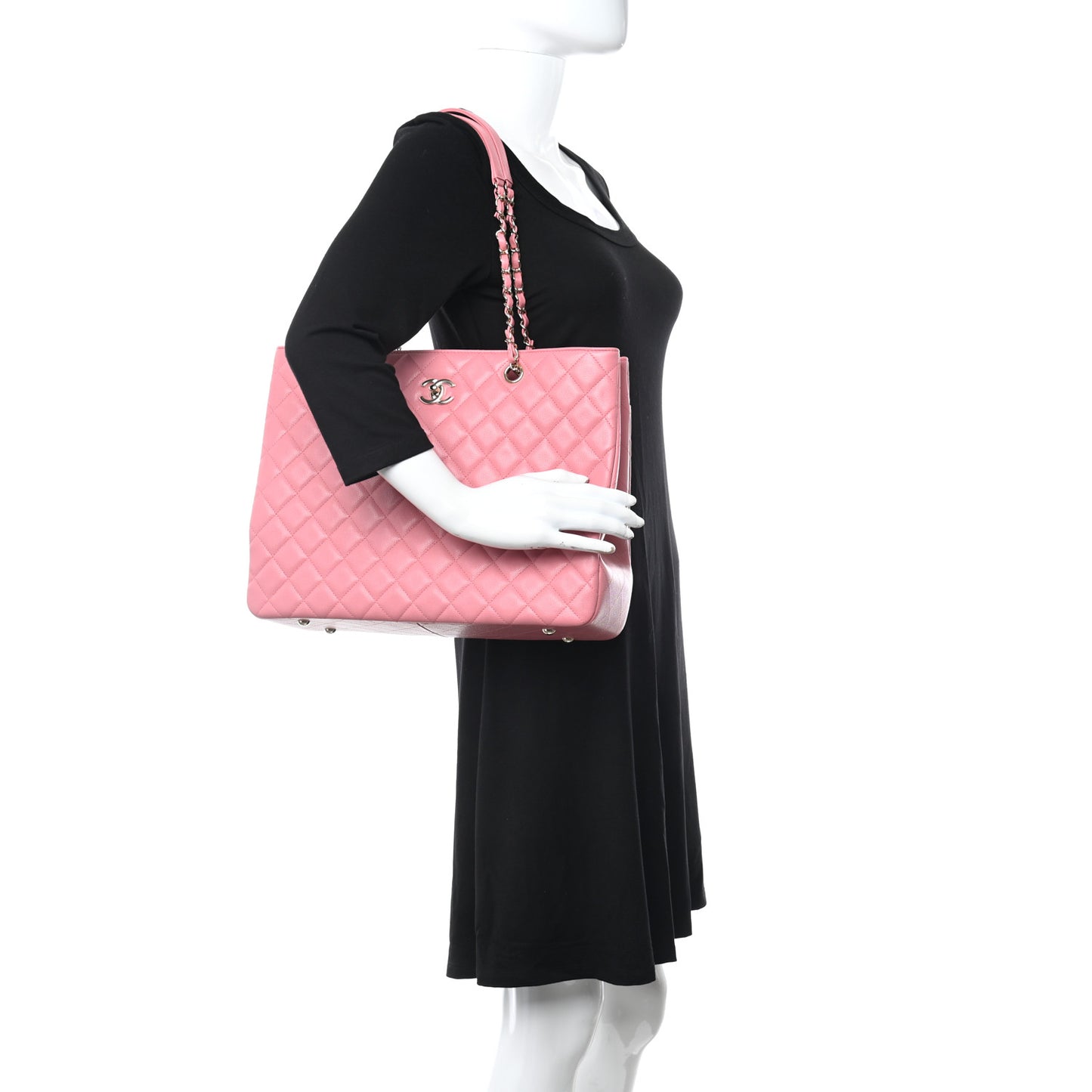 Caviar Quilted Large Shopping Tote Pink