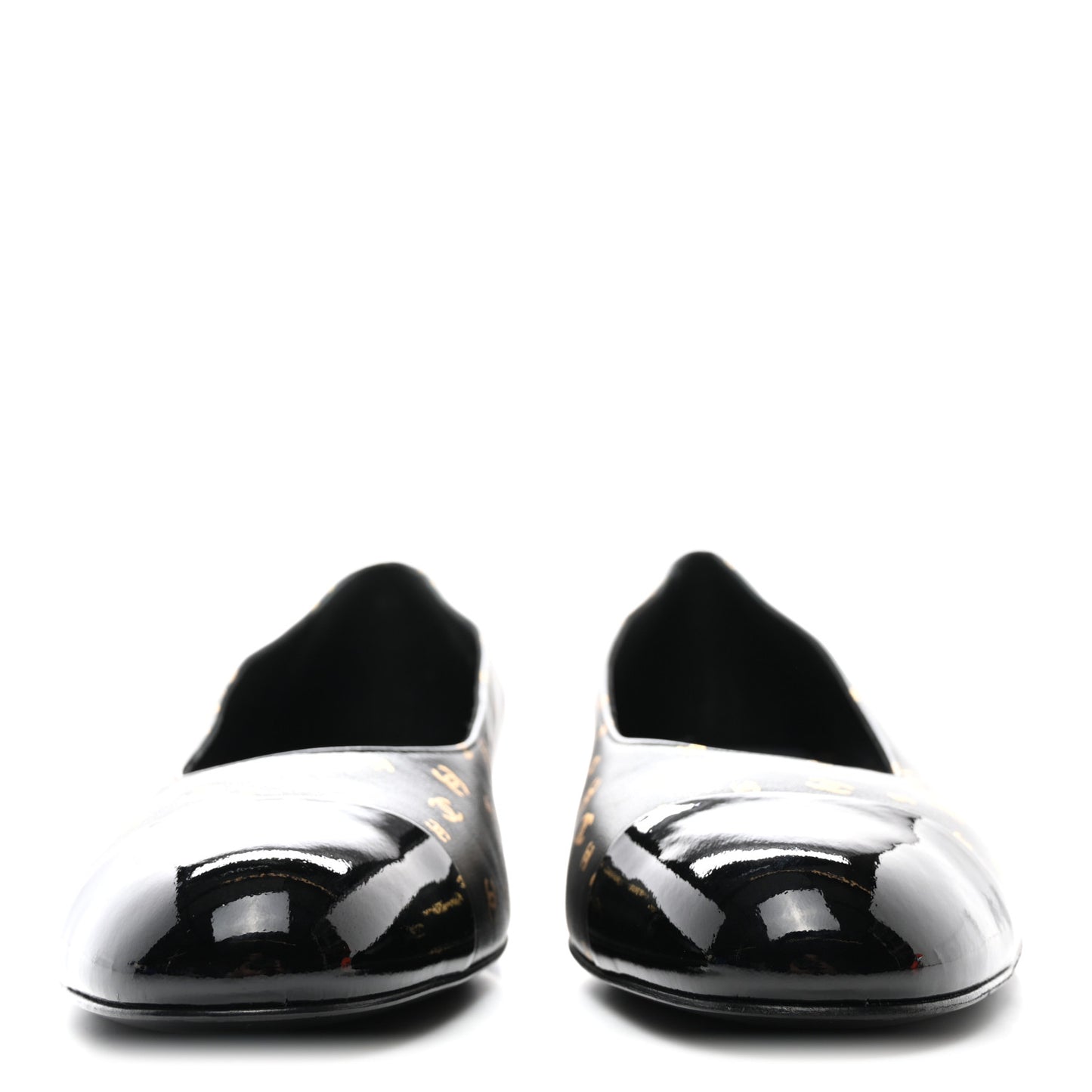 Lambskin Patent Calfskin Printed CC Cap Toe Ballerina Flats 40 Black Gold