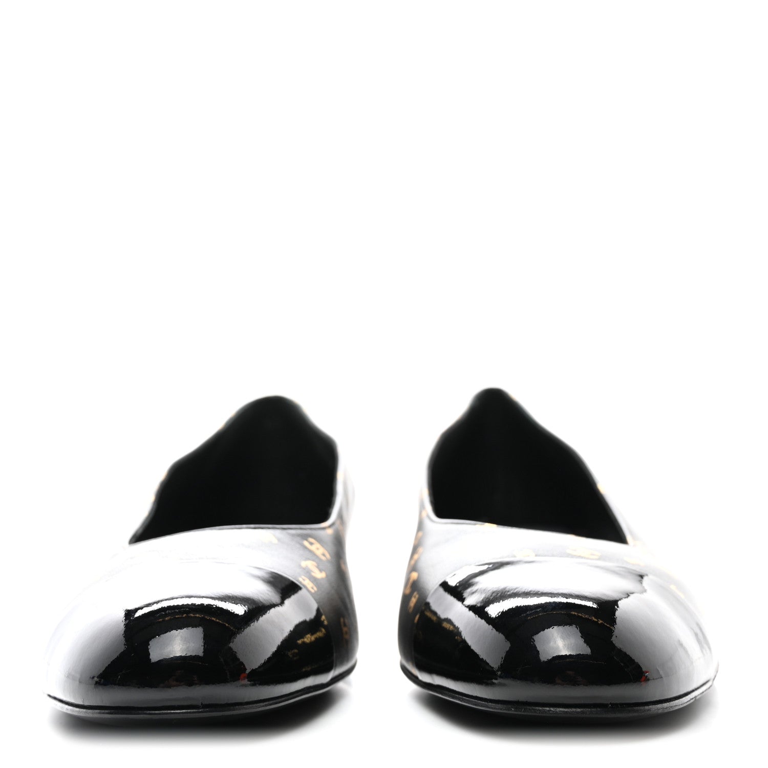 Chanel Lambskin Patent Calfskin Printed CC Cap Toe Ballerina Flats 40 Black Gold 2 of 8