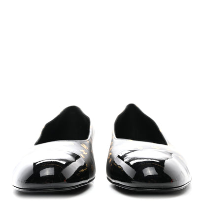Chanel Lambskin Patent Calfskin Printed CC Cap Toe Ballerina Flats 40 Black Gold 2 of 8
