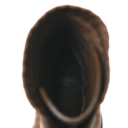 Fendi Vitello Stretch Fabric FF Rockoko Biker Boots 37 Maya Chocolate 7 of 8