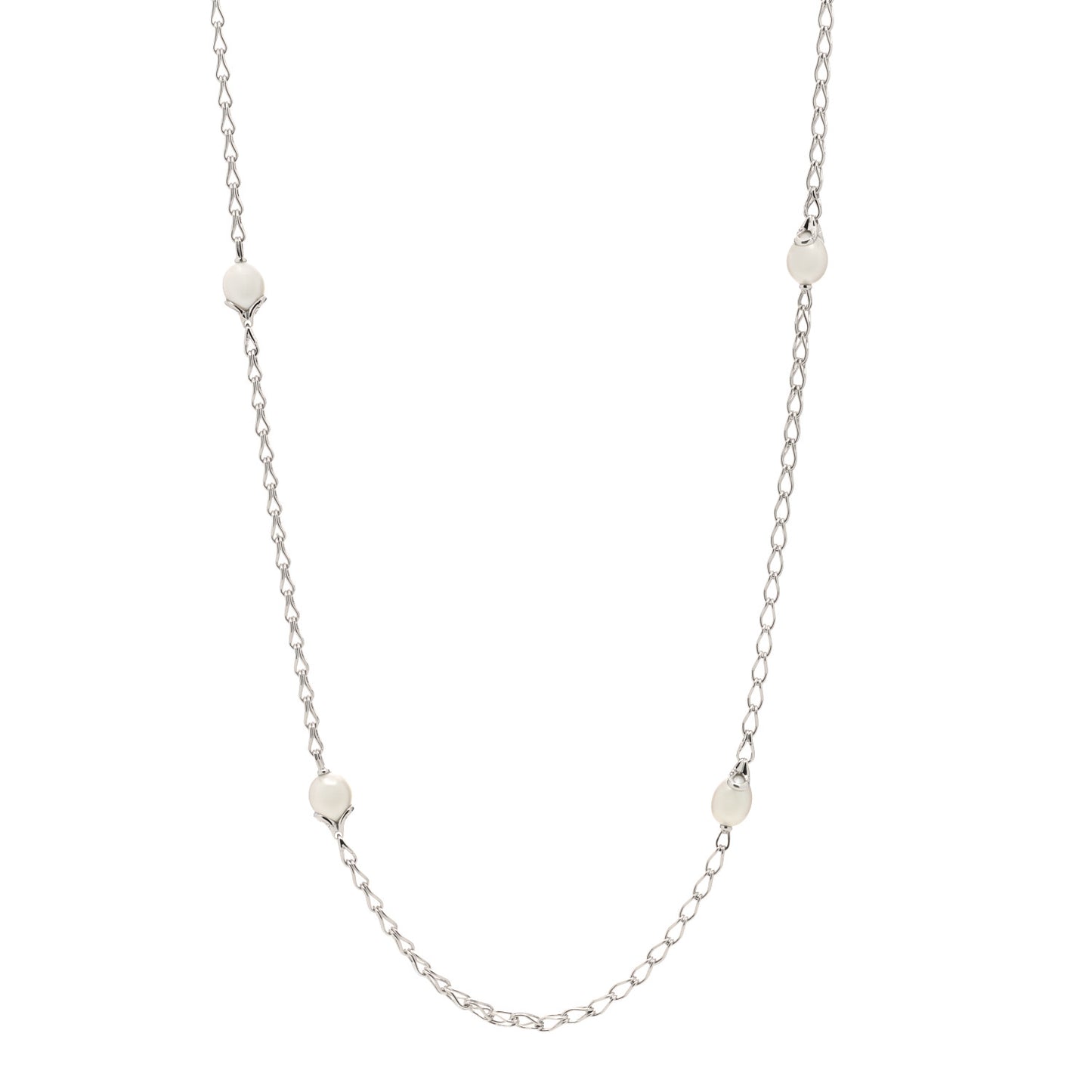 Sterling Silver Pearl Bamboo Station Necklace