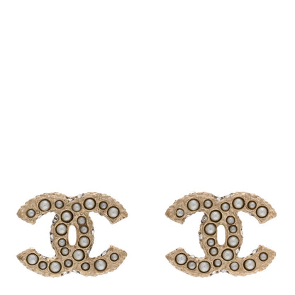 Chanel Pearl Crystal CC Earrings Light Gold 1 of 5