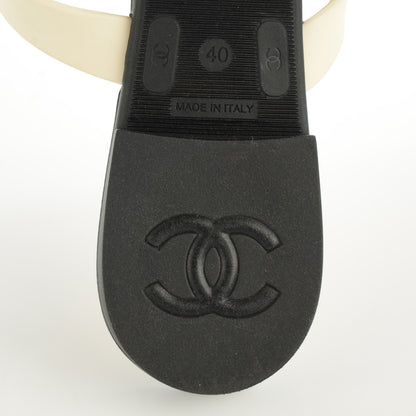 Chanel Jelly Quilted Camellia Thong Sandals 40 Black White 6 of 7