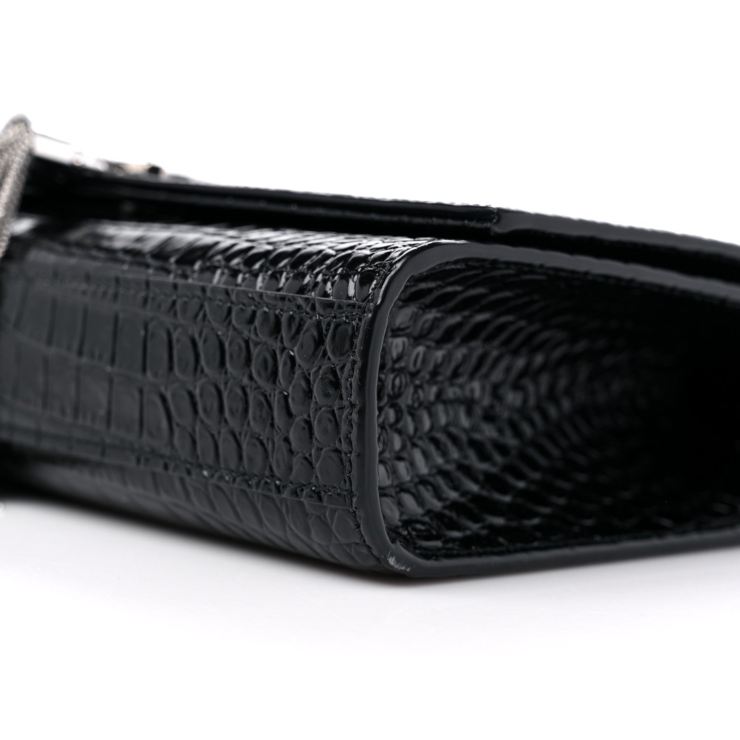 Saint Laurent Calfskin Crocodile Embossed Medium Classic Monogram Kate Tassel Satchel Black 8 of 9