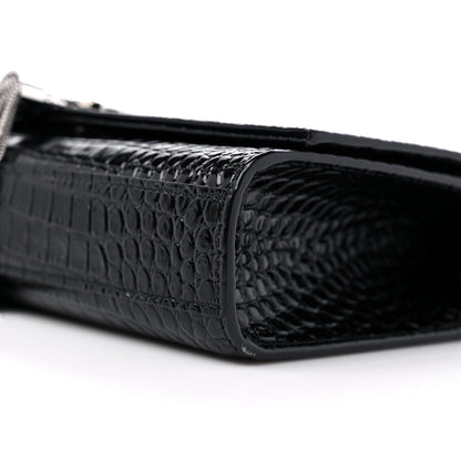 Saint Laurent Calfskin Crocodile Embossed Medium Classic Monogram Kate Tassel Satchel Black 8 of 9