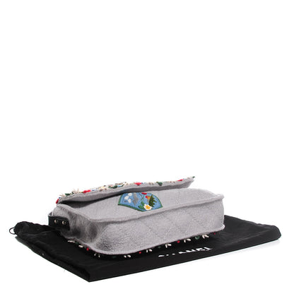 Chanel Felt Embroidered Small Crest Austrian Satchel Grey 4 of 6