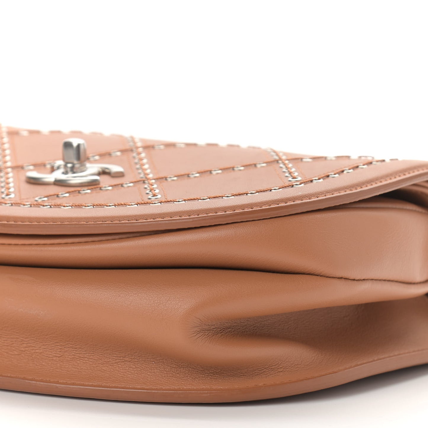 Calfskin Coco Eyelets Small Flap Bag Camel
