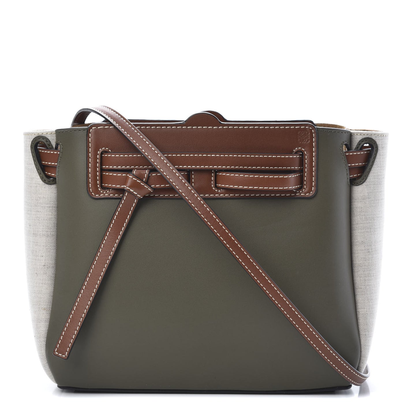 Calfskin Linen Mini Lazo Tote Khaki Green