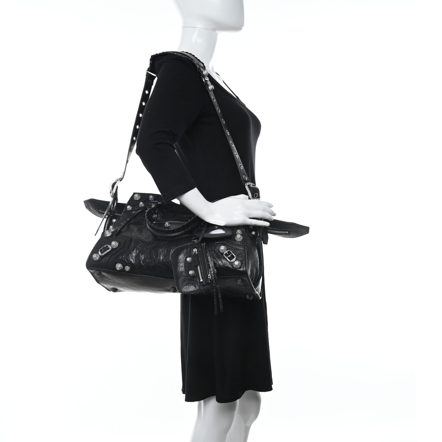 Agneau Arena Crystal Neo Cagole City Handbag Black