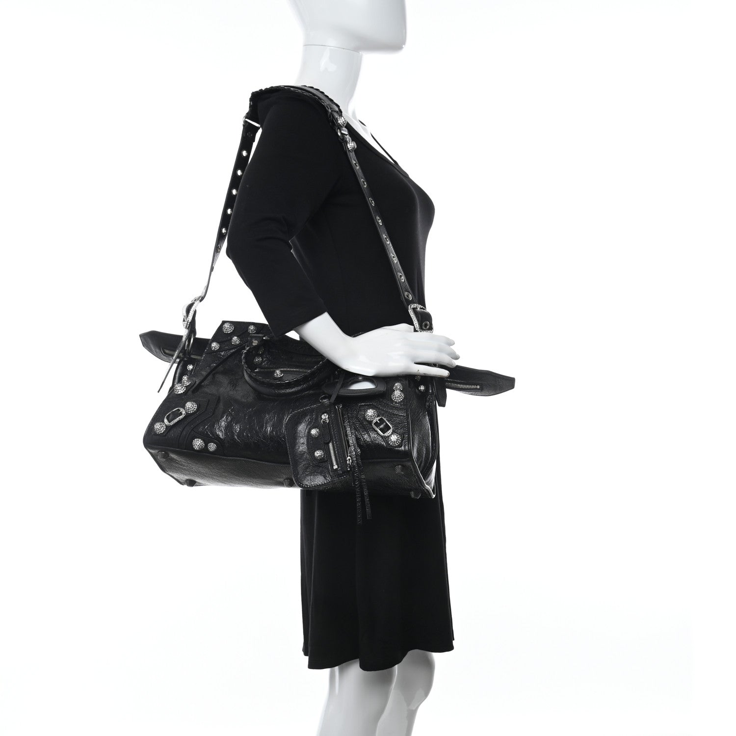 Balenciaga Agneau Arena Crystal Neo Cagole City Handbag Black 2 of 10