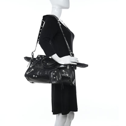 Balenciaga Agneau Arena Crystal Neo Cagole City Handbag Black 2 of 10