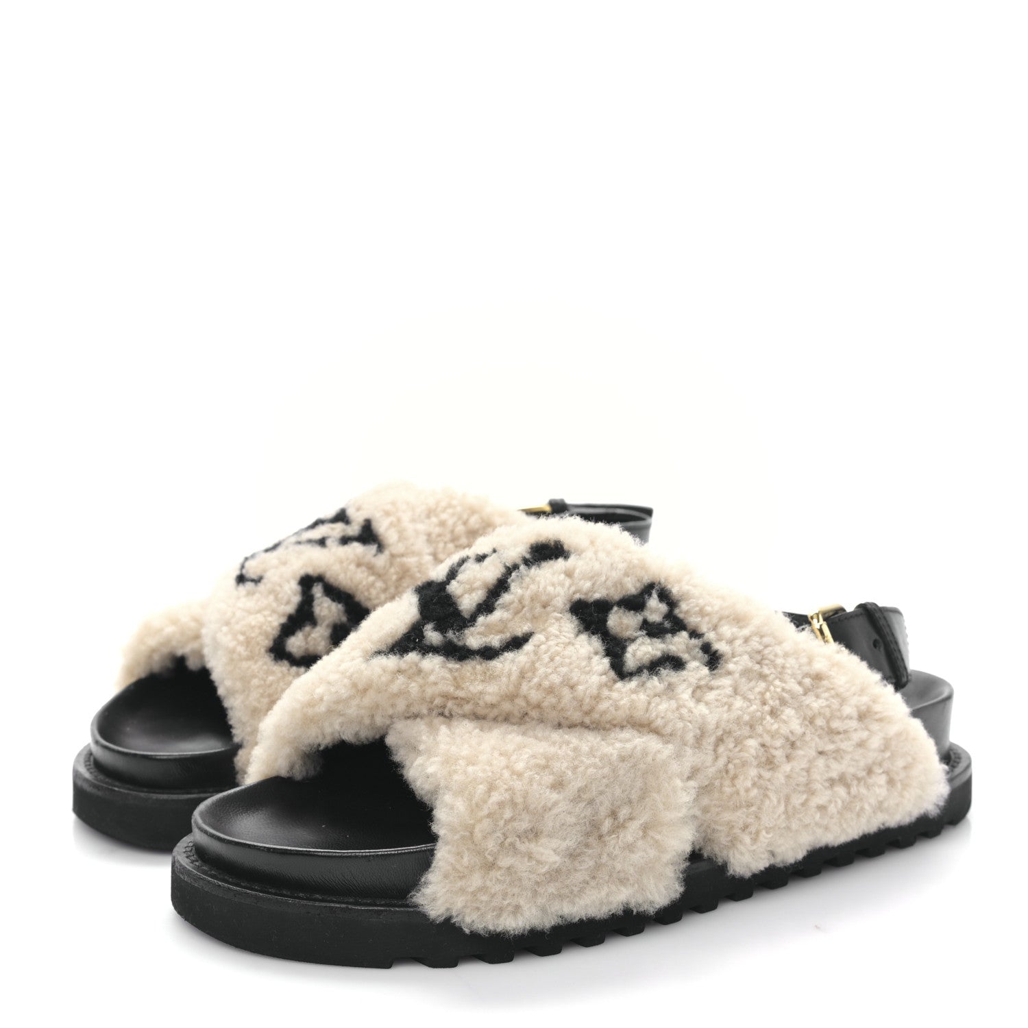 Louis Vuitton Shearling Calfskin Paseo Flat Comfort Sandal 37.5 Beige 3 of 7