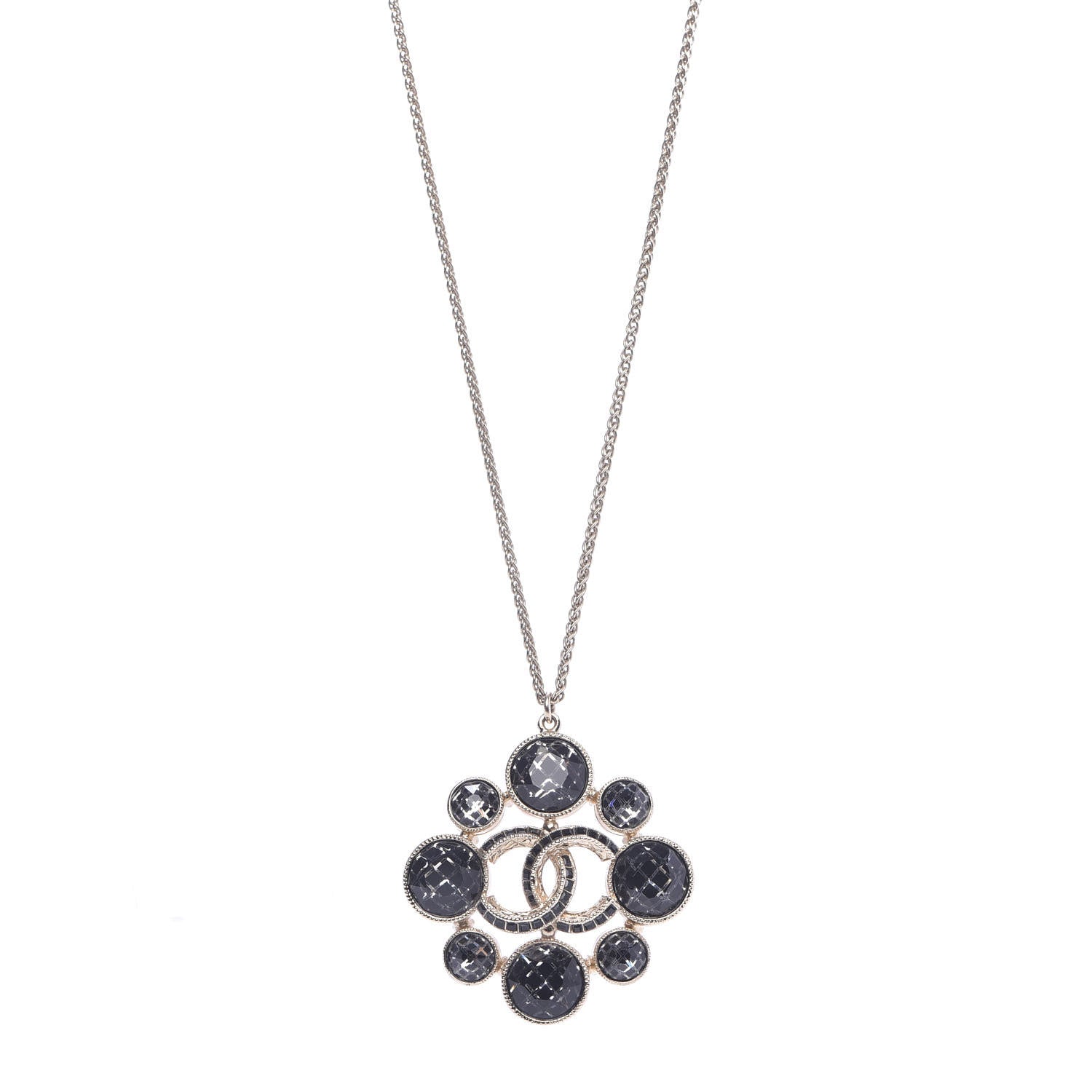 Chanel Gripoix Poured Glass Crystal CC Pendant Necklace Black Gold 1 of 7