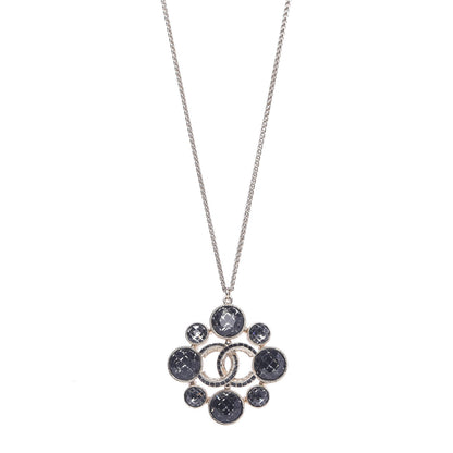 Chanel Gripoix Poured Glass Crystal CC Pendant Necklace Black Gold 1 of 7