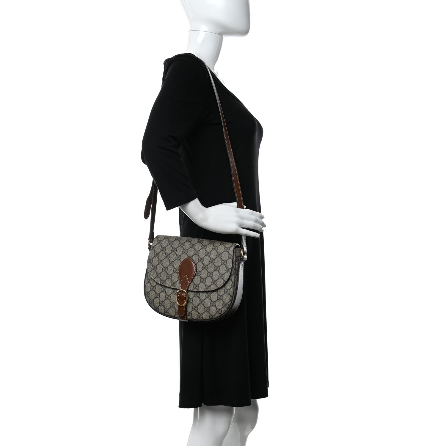 Gucci GG Supreme Monogram Small Messenger Shoulder Bag Beige Cuir 2 of 14