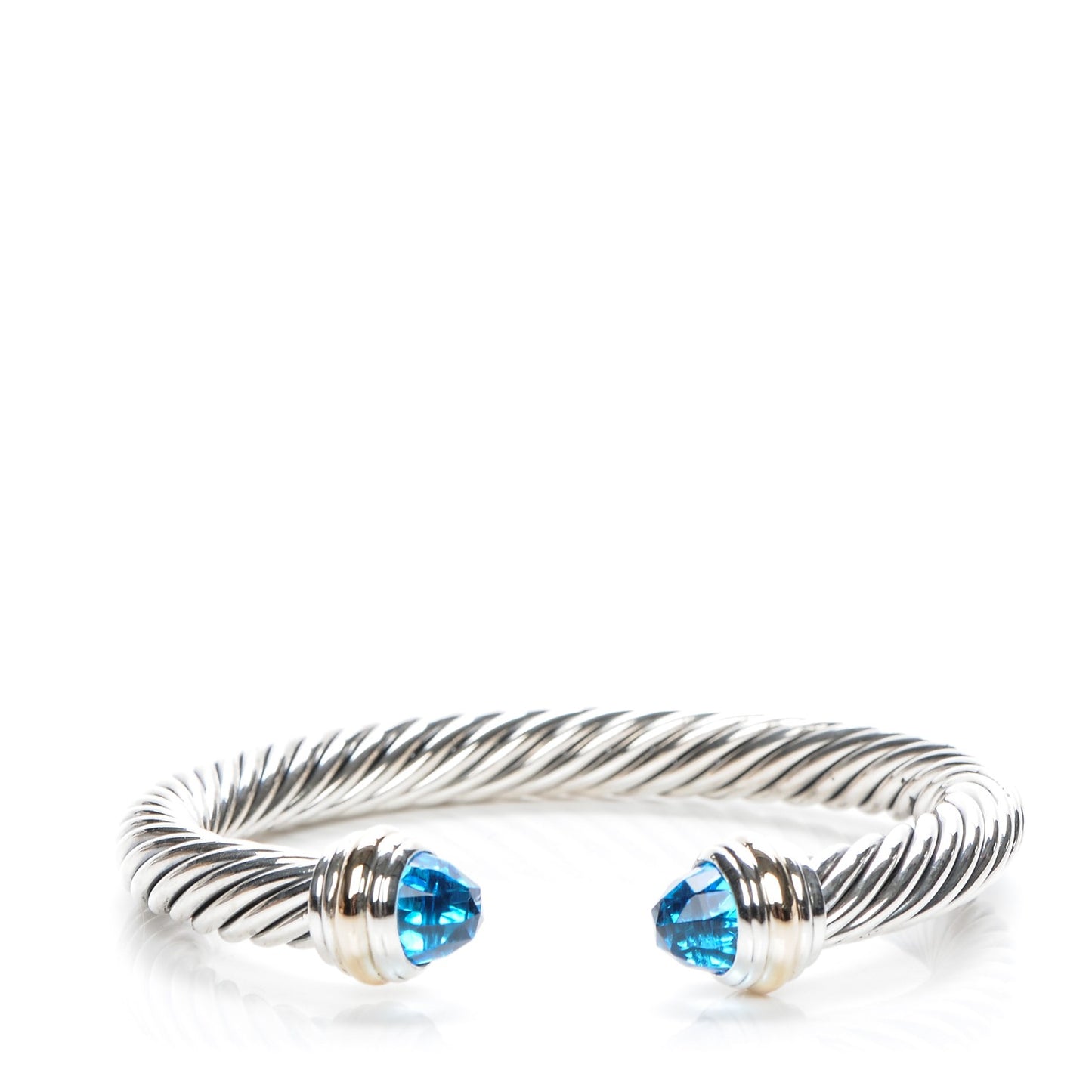 Sterling Silver 14K Yellow Gold Blue Topaz 5mm Cable Classics Bracelet