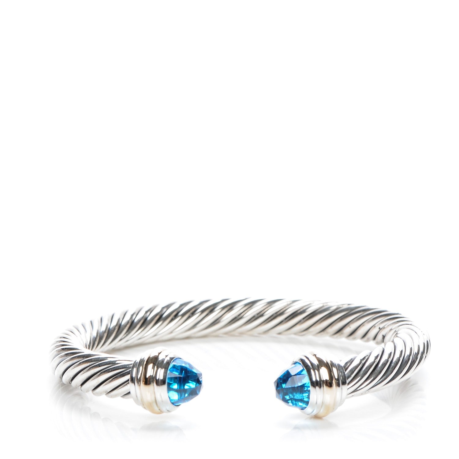 David Yurman Sterling Silver 14K Yellow Gold Blue Topaz 5mm Cable Classics Bracelet 1 of 5