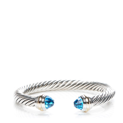 David Yurman Sterling Silver 14K Yellow Gold Blue Topaz 5mm Cable Classics Bracelet 1 of 5