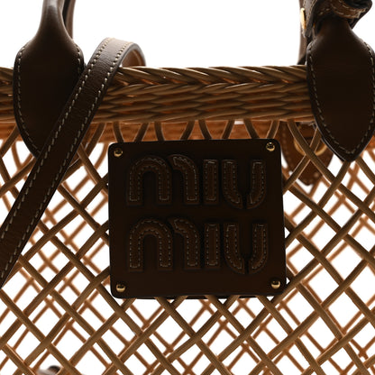Miu Miu Woven Fabric Calfskin Logo Basket Bag Naturale Caramel 8 of 10