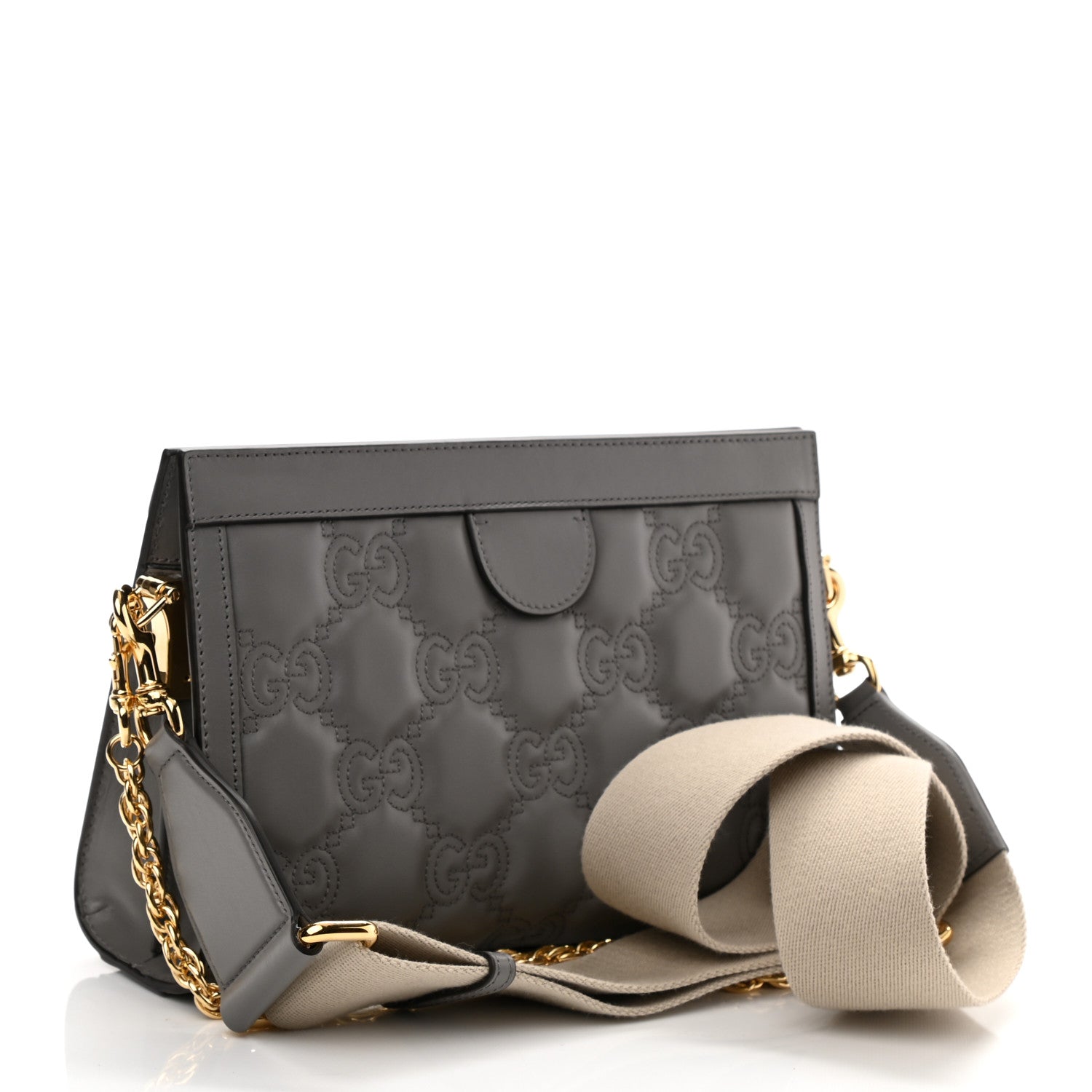 Gucci Calfskin GG Matelasse Small Slim Chain Shoulder Bag Dusty Grey Natural 3 of 11