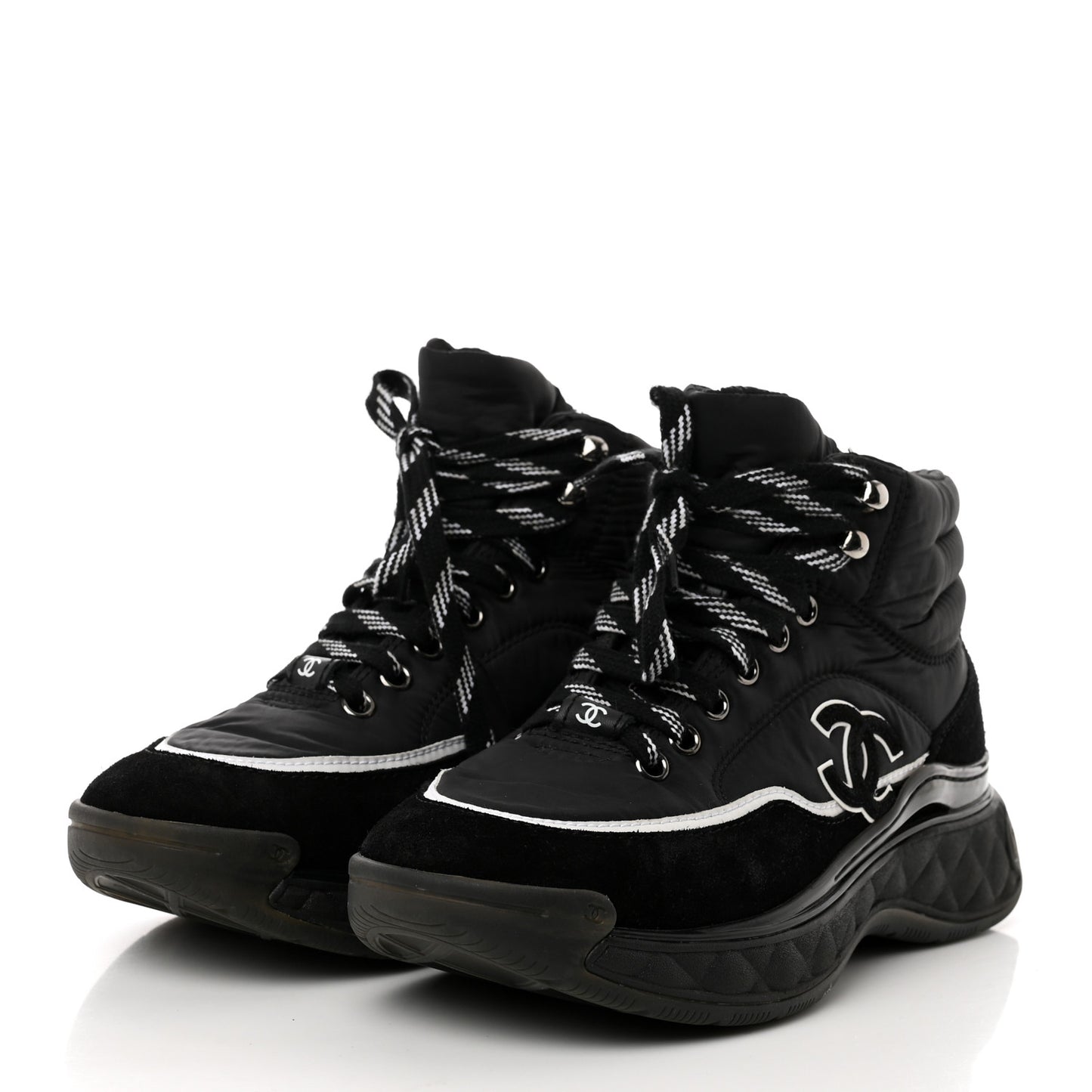 Fabric Calfskin Suede Womens CC Sneakers 36 Black