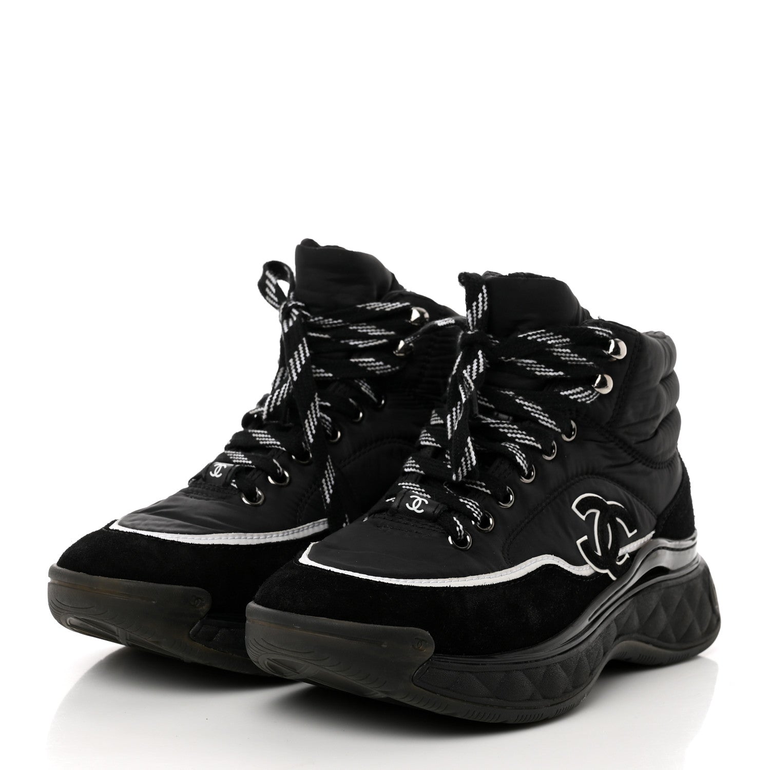 Chanel Fabric Calfskin Suede Womens CC Sneakers 36 Black 3 of 8