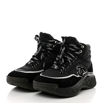 Chanel Fabric Calfskin Suede Womens CC Sneakers 36 Black 3 of 8