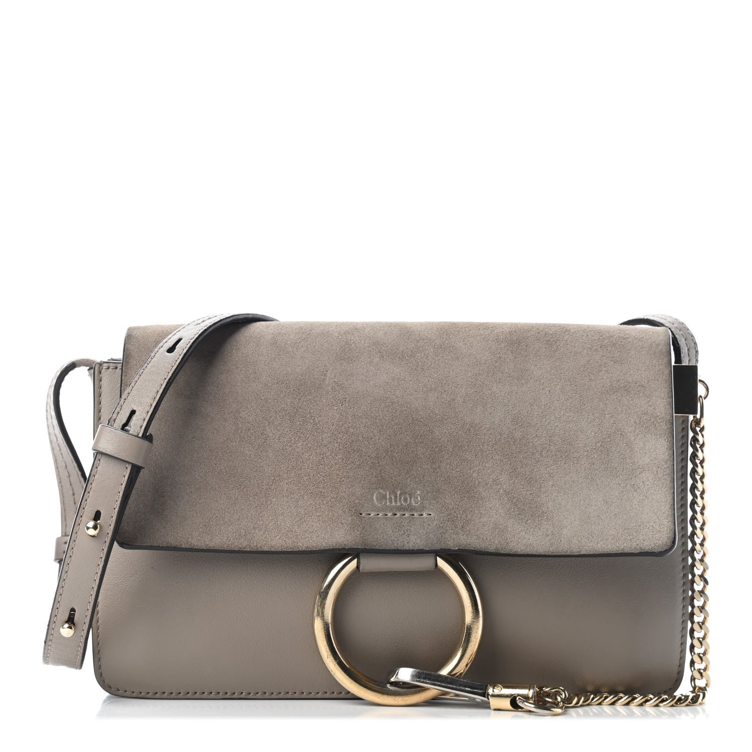 Chloe Suede Calfskin Small Faye Shoulder Bag Motty Grey 1 of 9