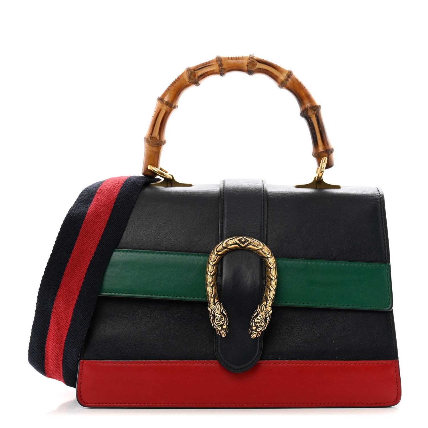 Gucci Moon Calfskin Bamboo Web Medium Dionysus Top Handle Bag Blue Emerald Hibiscus Red 1 of 16