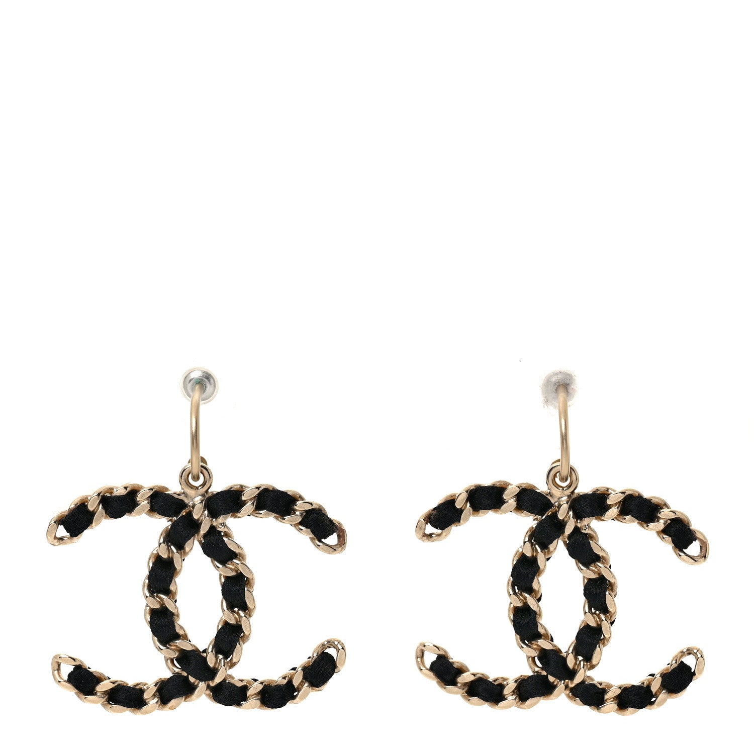 Chanel CC Chain Earrings Light Gold Black 1 of 5