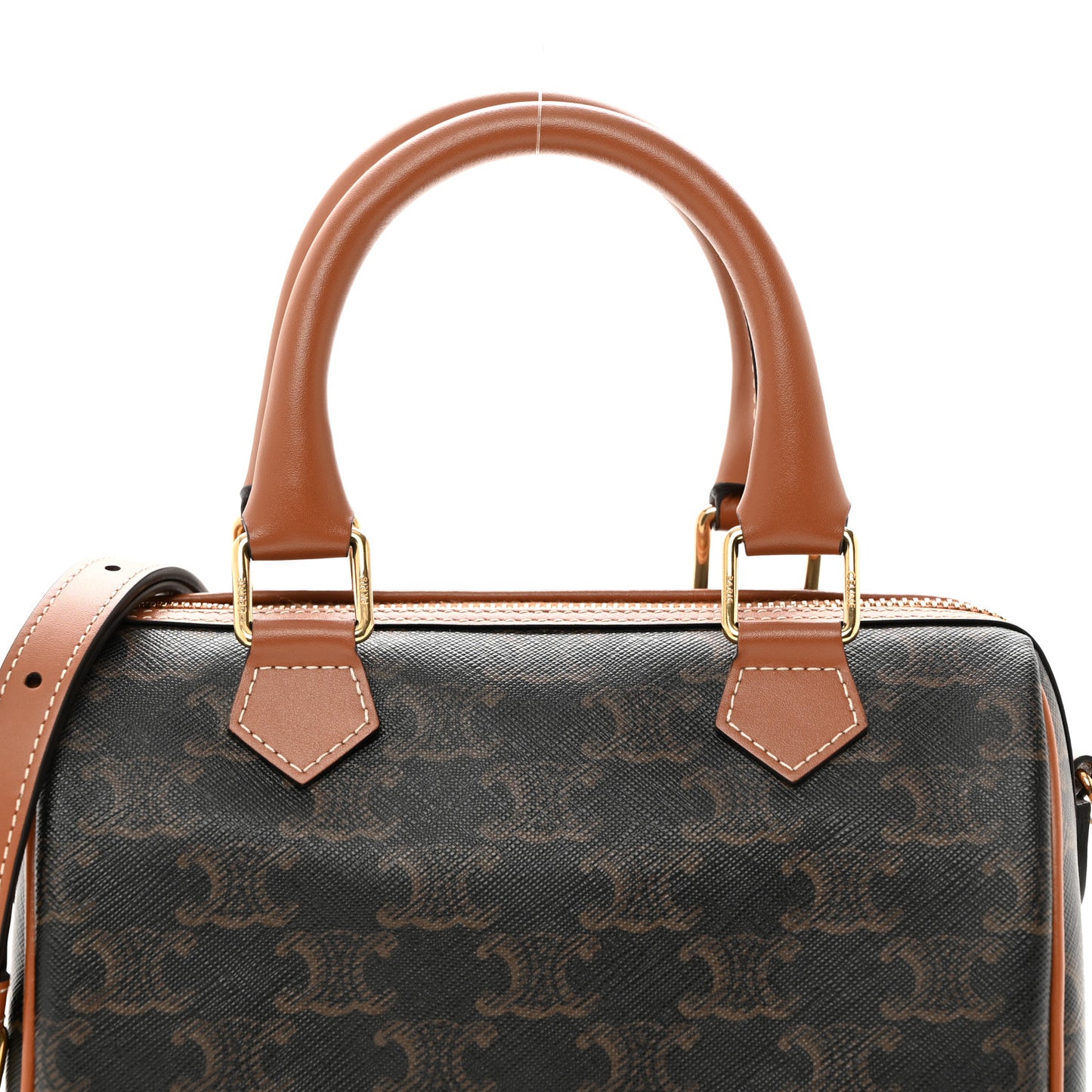 Triomphe Canvas Calfskin Small Boston Bag Tan