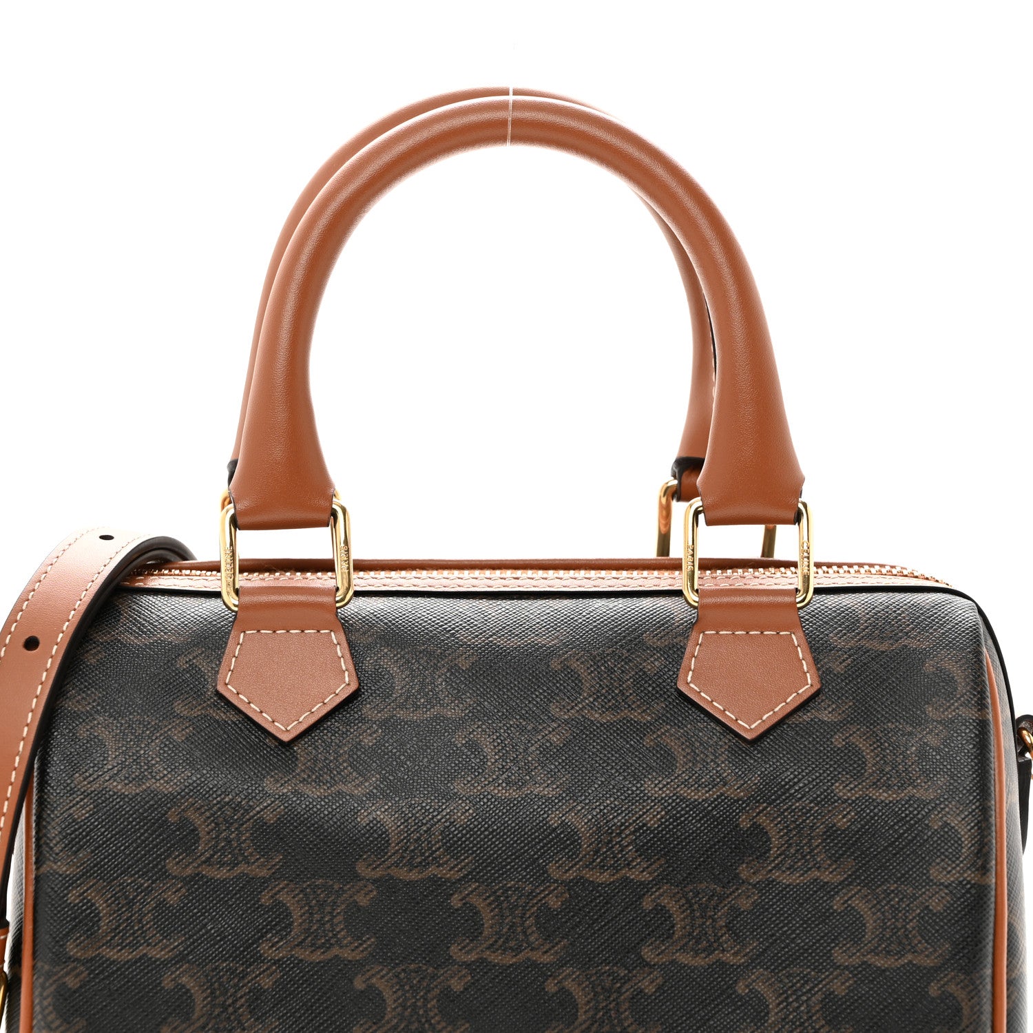Celine Triomphe Canvas Calfskin Small Boston Bag Tan 5 of 10