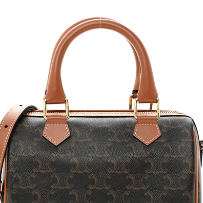 Celine Triomphe Canvas Calfskin Small Boston Bag Tan 5 of 10