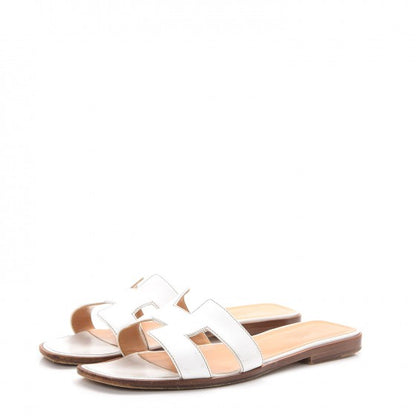 Hermes Box Calfskin Oran Sandals 38.5 White 3 of 12