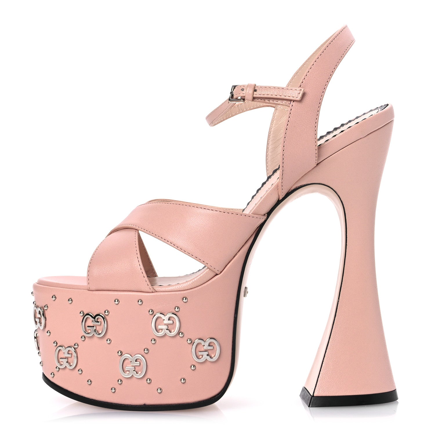 Gucci Malaga Kid Interlocking G Studs 155mm Platform Sandals 35 Perfect Pink 1 of 10