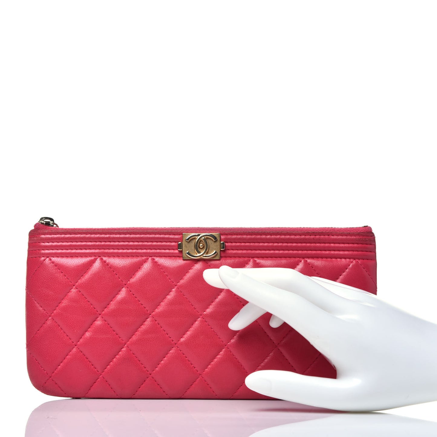 Lambskin Quilted Small Boy Zipped Pouch Dark Pink