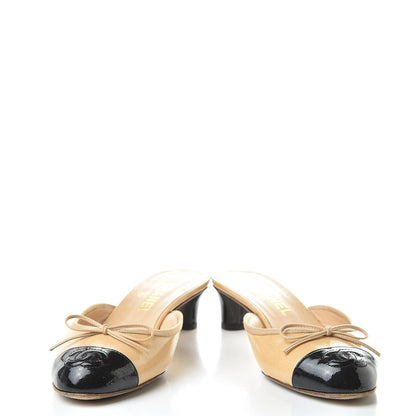 Chanel Lambskin Cap Toe CC Mules 37.5 Beige Black 5 of 14