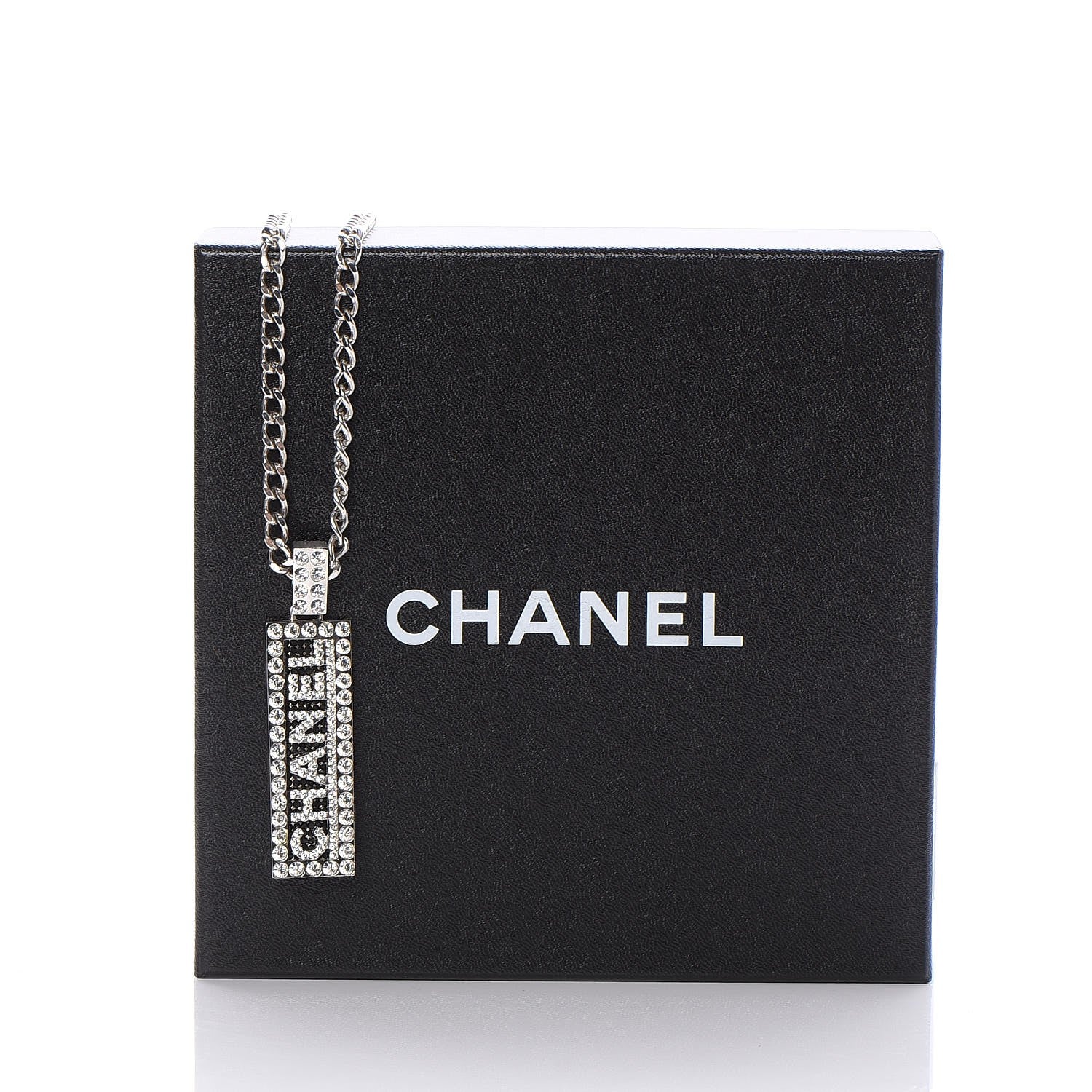 Chanel Crystal Chain Logo Necklace Silver 7 of 7