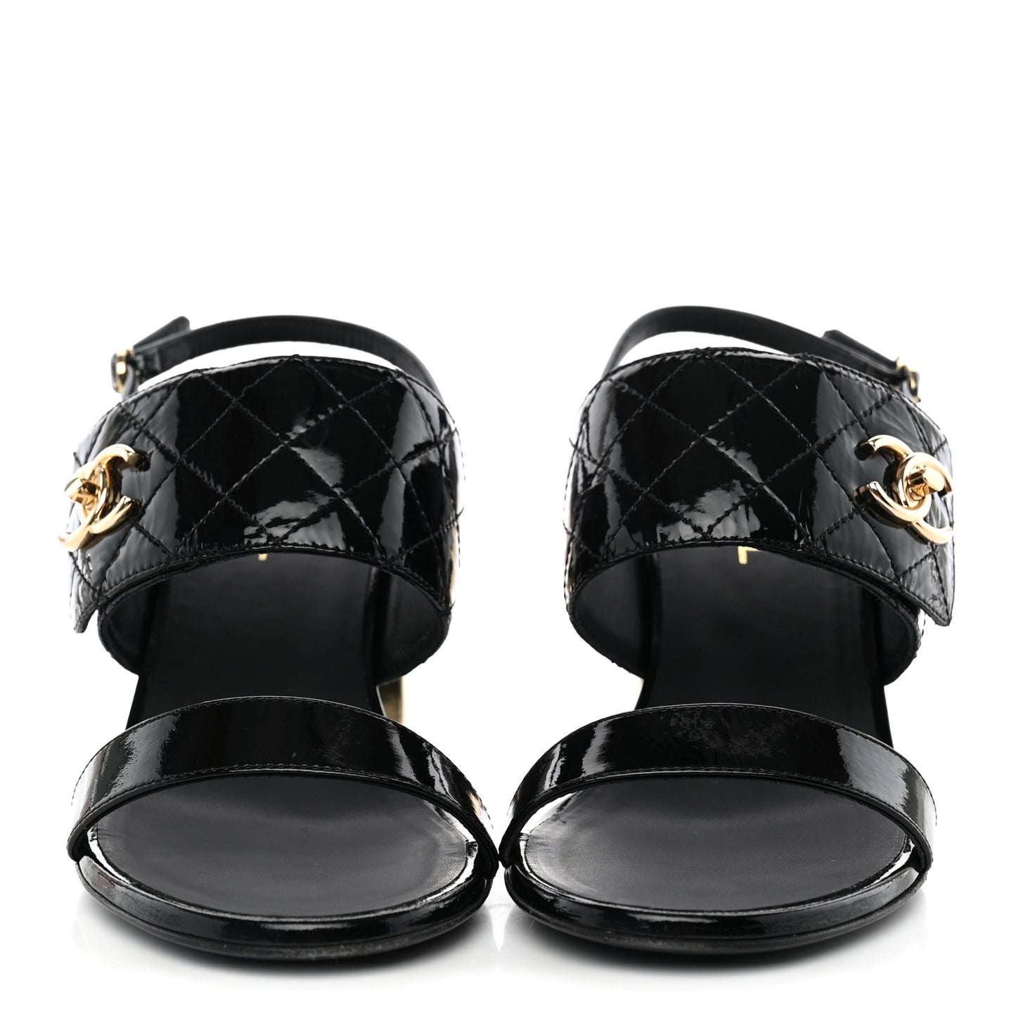 Patent Quilted CC Turnlock Sandals 40 Black