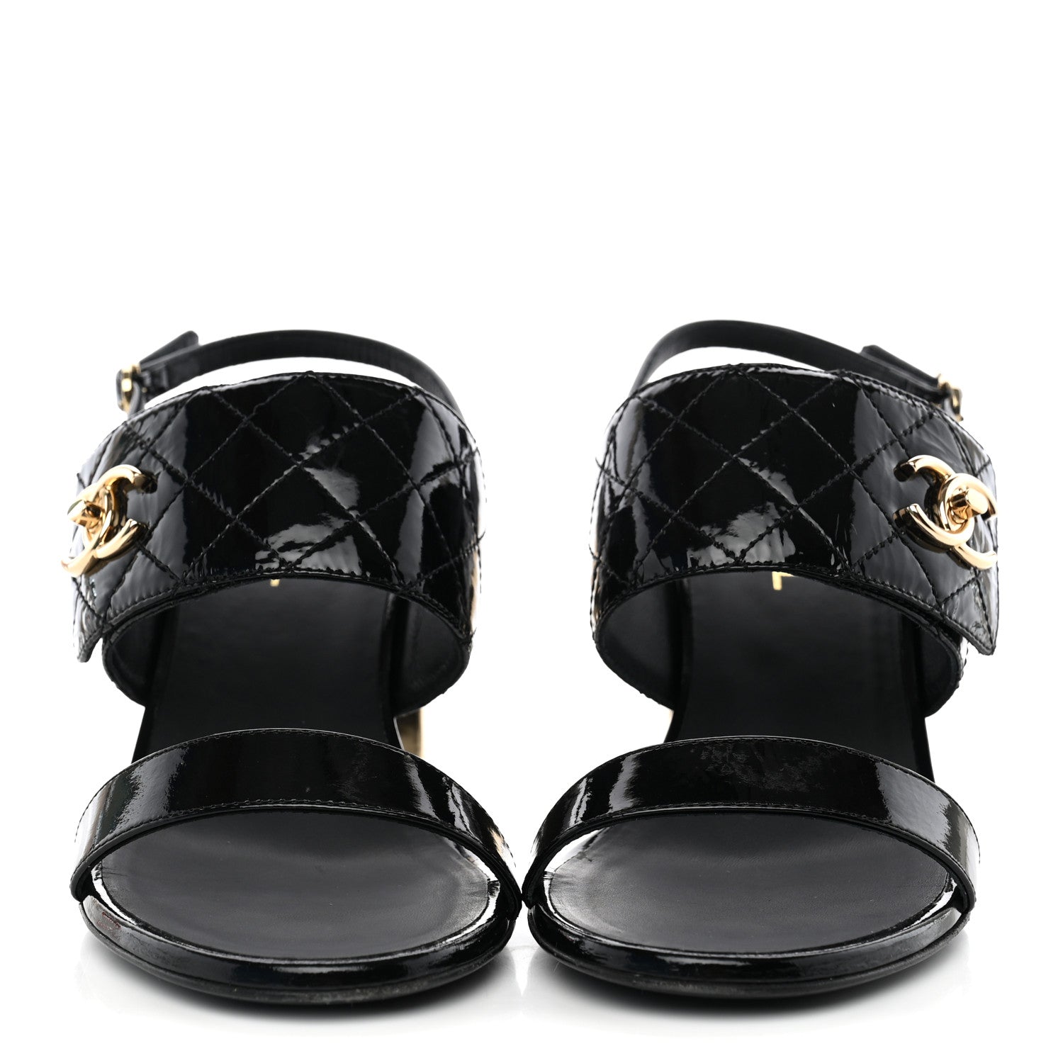 Chanel Patent Quilted CC Turnlock Sandals 40 Black 2 of 12