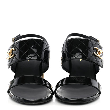 Chanel Patent Quilted CC Turnlock Sandals 40 Black 2 of 12