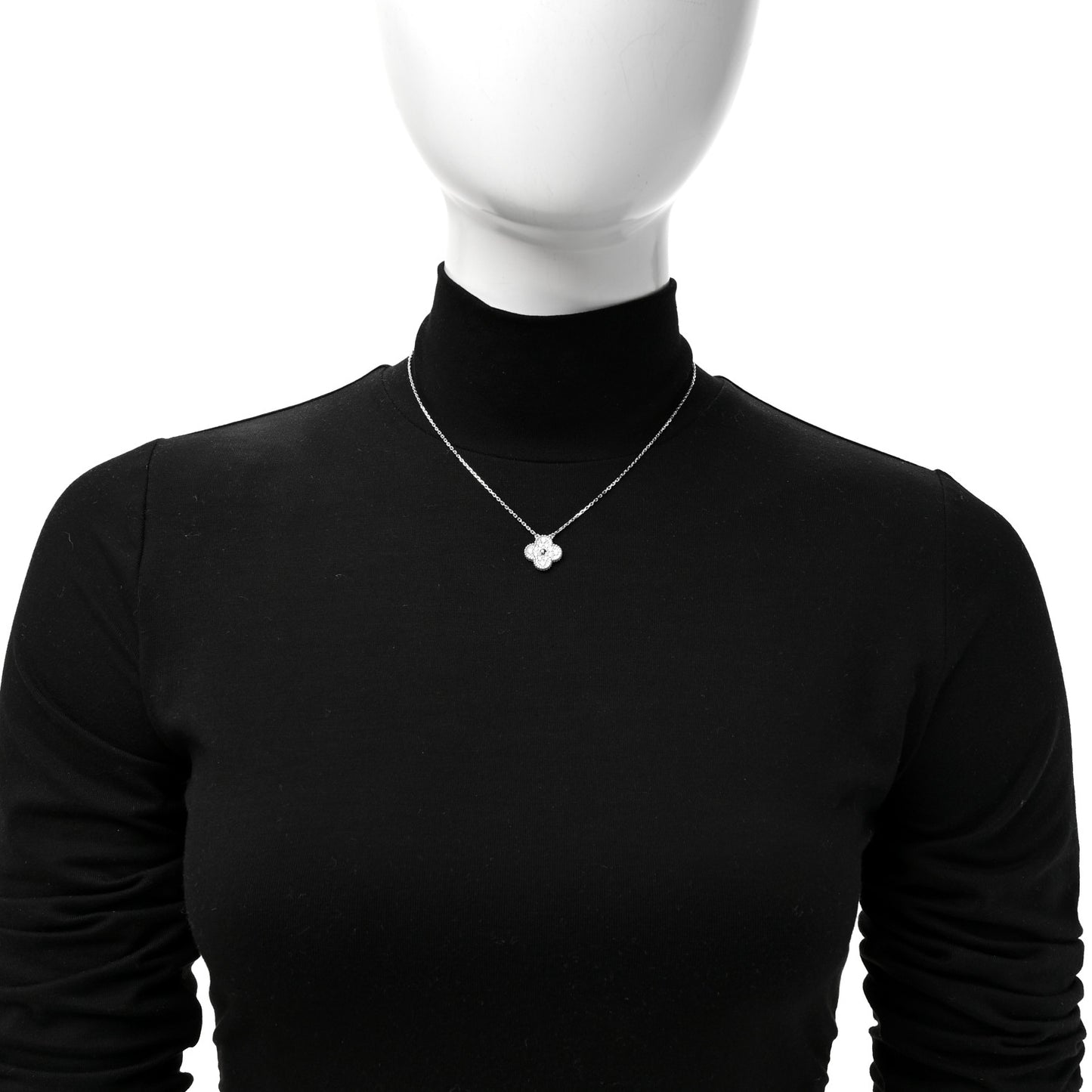 18K White Gold Diamond Vintage Alhambra Pendant Necklace
