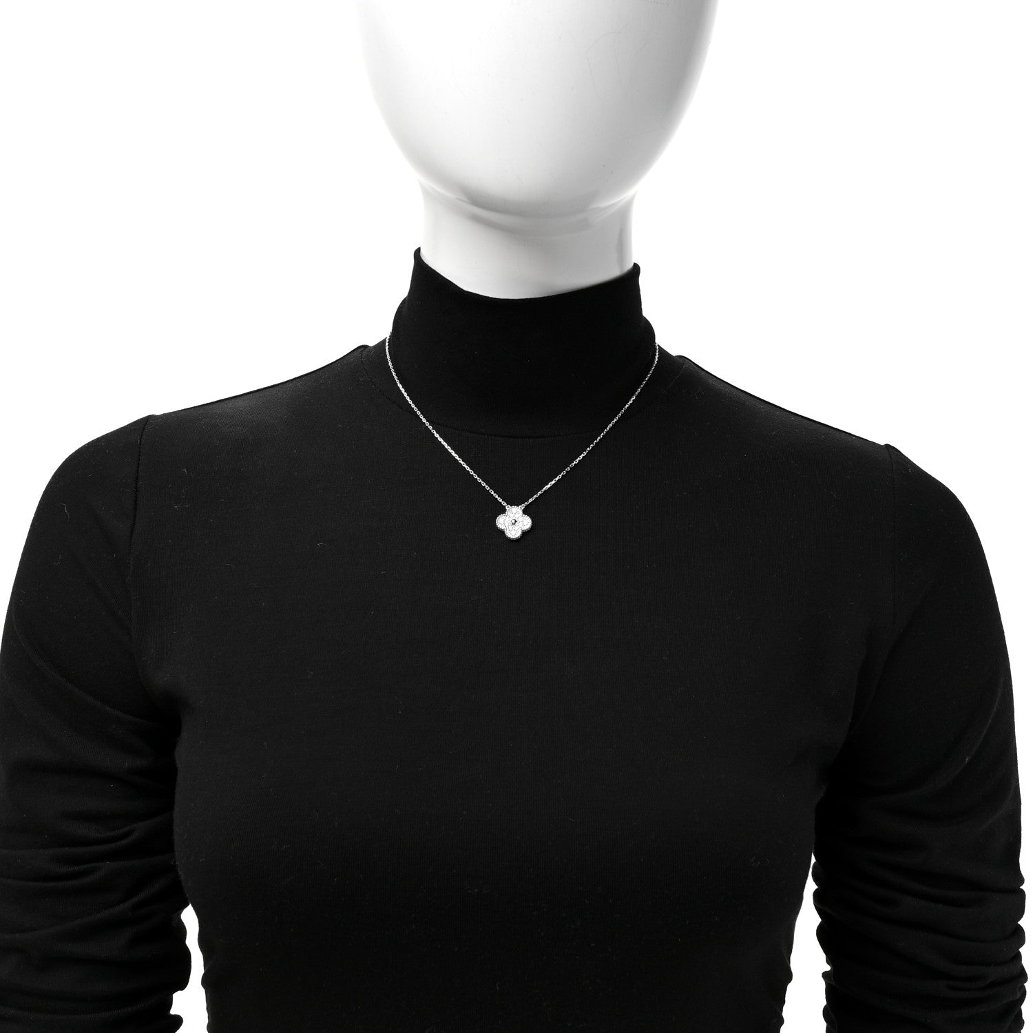Van Cleef & Arpels 18K White Gold Diamond Vintage Alhambra Pendant Necklace 2 of 7