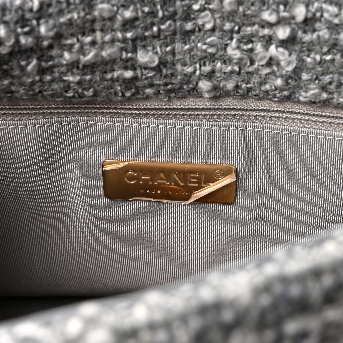 Tweed Quilted Large Chanel 19 Flap Grey